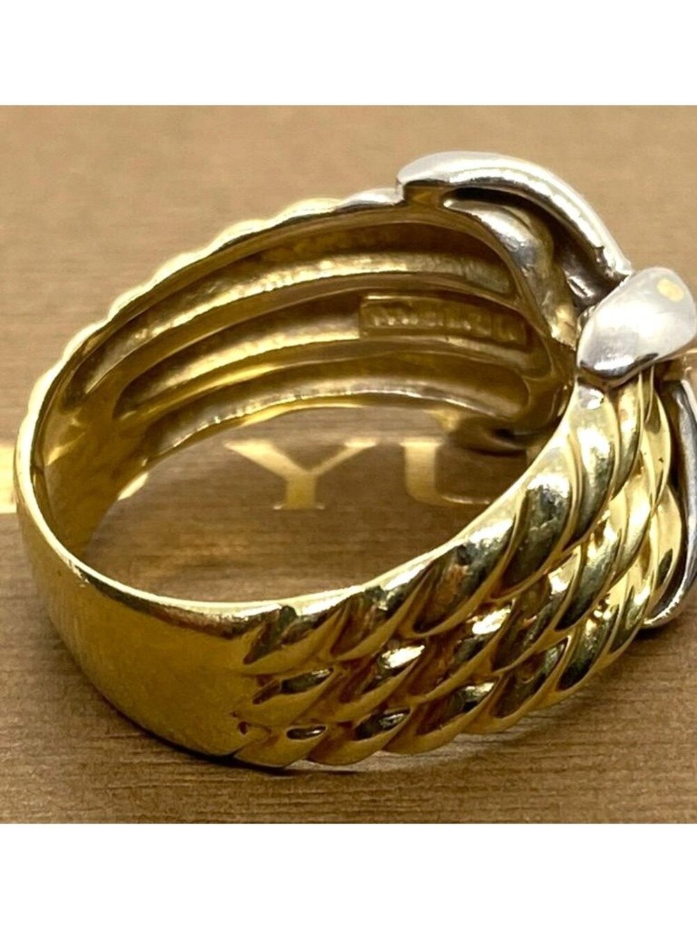David Yurman 14K White and Yellow Gold Triple Cable X Ring Size 6.5 - Picture 7 of 9